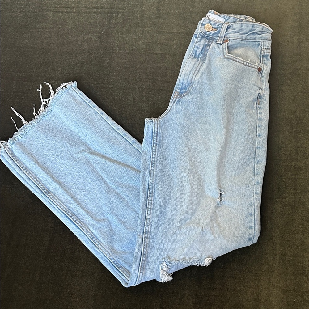 Zara Light Blue high rise Distressed Jeans